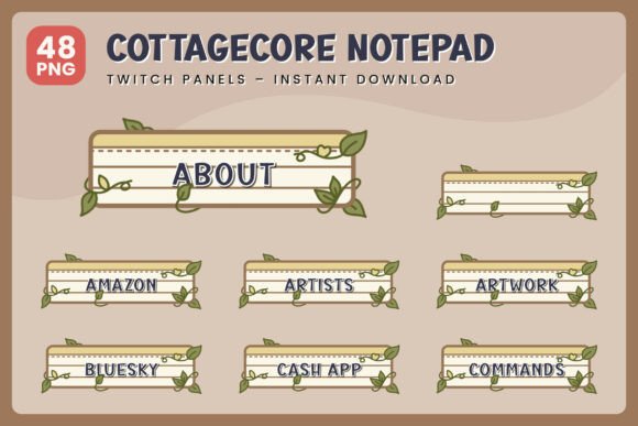 Cottagecore Notepad Vine Twitch Panels