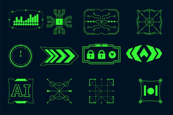 Futuristic Green HUD Interface Icons Set